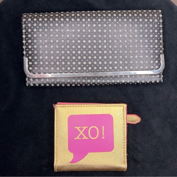 Set Of Two Wallets Black Silver Gold Pink Faux Leather - Picture 9 of 9